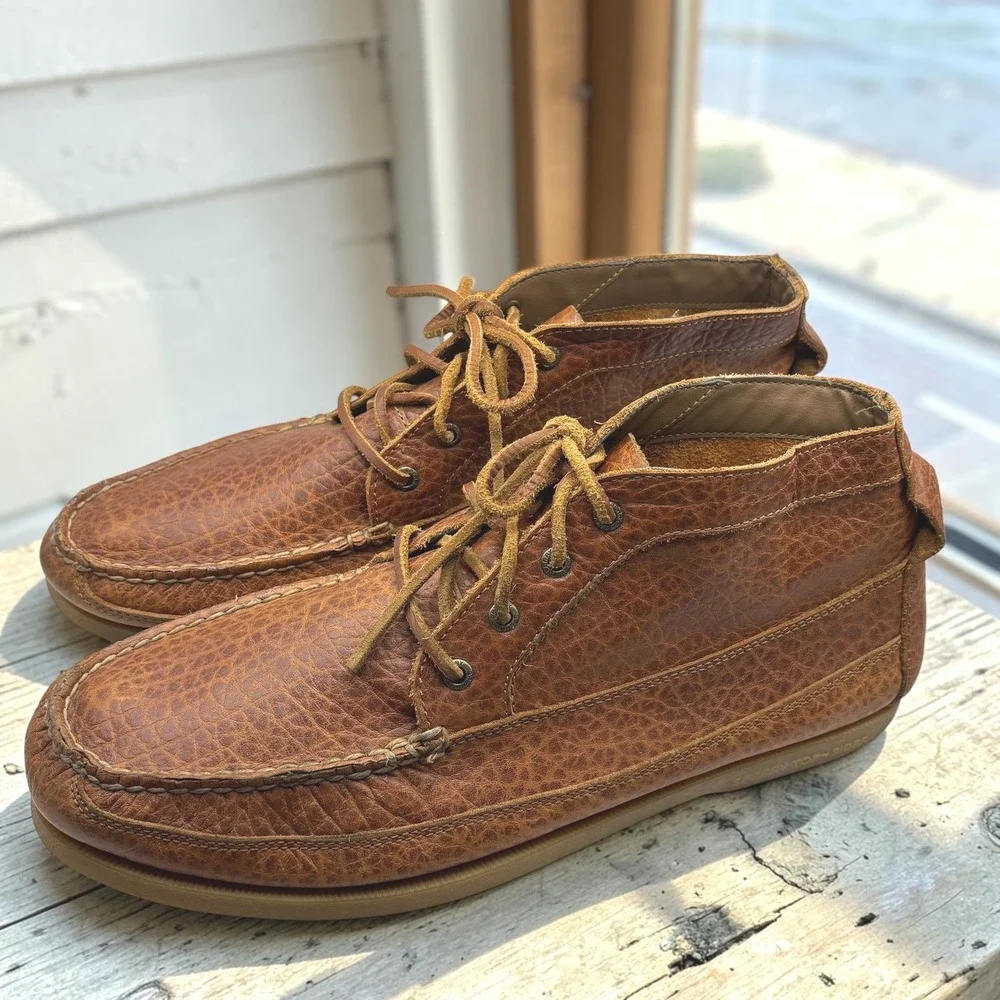 Chukka Boots Sperry 14 Brown Pebbled Leather Moc Toe Cabin Rugged Shoe Preppy